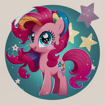 My little pony pinkie pie with glitter and stars. Invitation card. Generative AI. High quality illustrationの素材