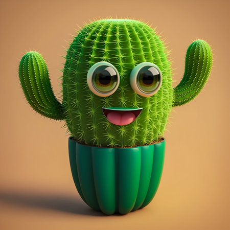 Cartoon cactus with big eyes isolated on white background. Generative AI. High quality illustrationの素材