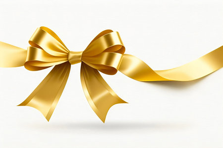 Gold ribbon bow isolated on white background. Generative AI. High quality illustrationの素材