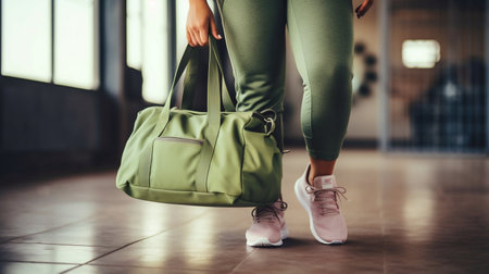 Fitness Enthusiast with Sports Bag at Gym Entrance. Generative ai. High quality illustrationの素材