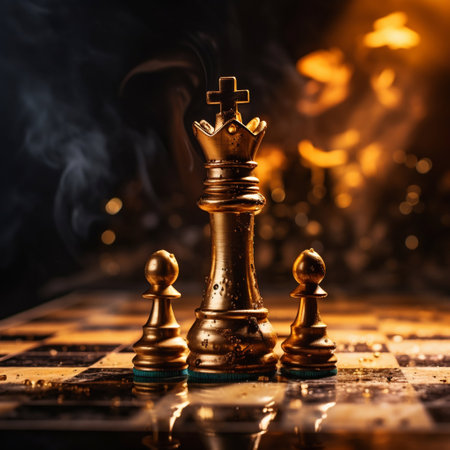 Regal Chess Pieces on a Board with Strategic Focus. Generative ai. High quality illustrationの素材