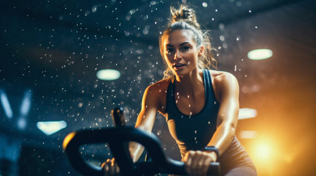 Dynamic Indoor Cycling Class with Energetic Atmosphere. Generative ai. High quality illustrationの素材
