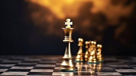 Regal Chess Pieces on a Board with Strategic Focus. Generative ai. High quality illustrationの素材