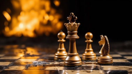 Regal Chess Pieces on a Board with Strategic Focus. Generative ai. High quality illustrationの素材