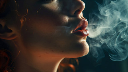 Glamorous Young Woman Smoking a Cigarette. Generative ai. High quality illustrationの素材