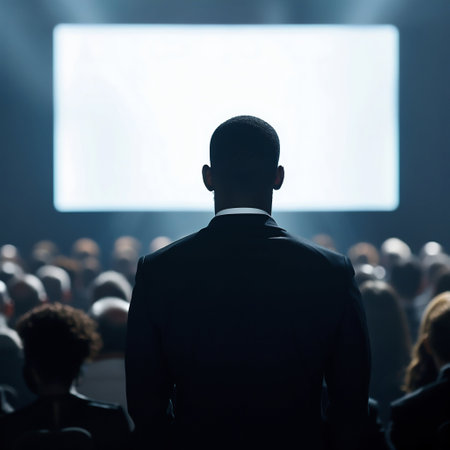 Businessman Observing a Presentation in a Conference Room. Generative ai. High quality illustrationの素材