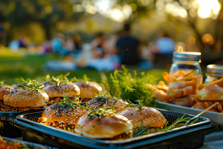 Summertime Picnic with Friends in a Lush Park. Generative ai. High quality illustrationの素材