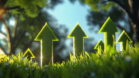 Growing Green: Eco-Friendly Arrows Rising Upward. Generative ai. High quality illustrationの素材
