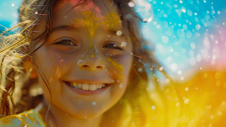 Joy of Colors: Playful Child Covered in Paint. Generative ai. High quality illustrationの素材