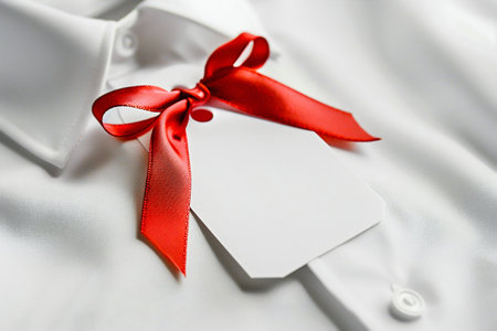 Elegant White Shirt with Sale Tag and Red Ribbon. Generative ai. High quality illustrationの素材