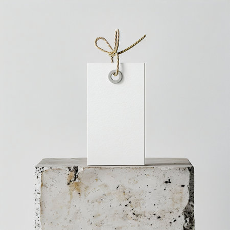 Modern White Clothes Tag on a Textured Concrete Block. Generative ai. High quality illustrationの素材