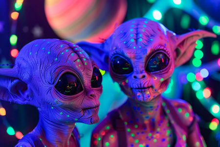 Cosmic Creatures with Festive Lights. Generative ai. High quality illustrationの素材