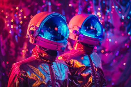 Futuristic Astronauts at a Cosmic Disco Party. Generative ai. High quality illustrationの素材