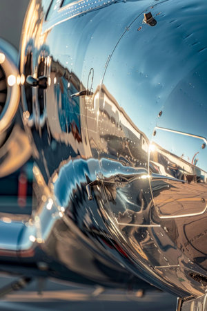 Sleek Jet Reflections at Sunset. Generative ai. High quality illustrationの素材