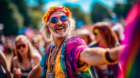 Vibrant Joy at a Music Festival. Generative ai. High quality illustrationの素材
