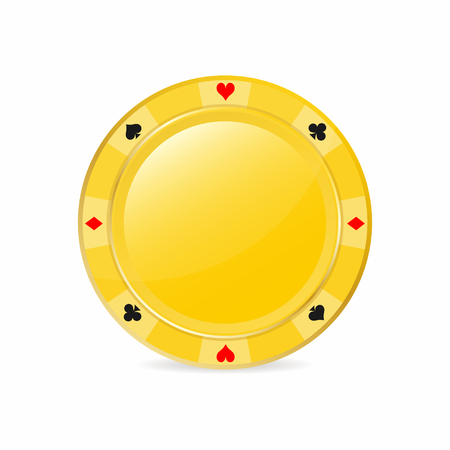 Golden gambling chip with suits. Heart, diamond, spade, club. Realistic chip Vector illustrationのイラスト素材
