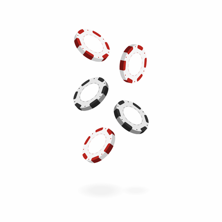 Casino chips isolated on white background. Falling realistic 3d gambling chips. Vector illustration for website, brochure, logo, ui in applicationsのイラスト素材