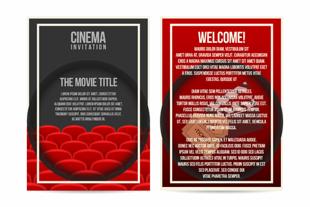Cinema poster, invitation, flyer template. A4 size. cinema seat rows, tickets and clapper on background. Vectorのイラスト素材