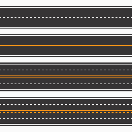 Roads. Seamless background, horizontal straight asphalt roads set. Vectorのイラスト素材