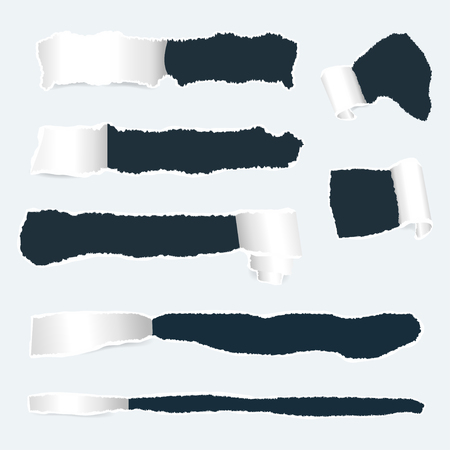 Torn paper with ripped edges set. Realistic holes in paper with damaged sides. Vectorのイラスト素材