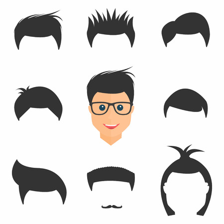 Hairstyles set. Mens hairstyles in different form. Collection of fashionable stylish types. Vectorのイラスト素材