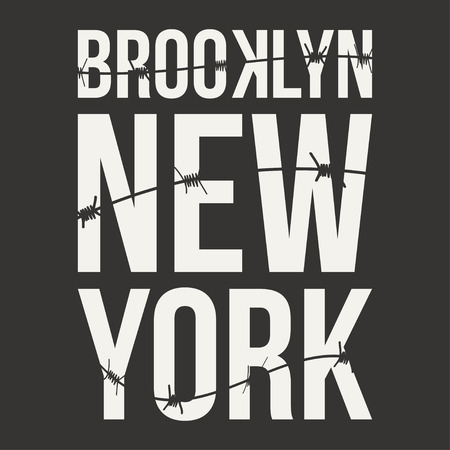 New York, Brooklyn typography for t-shirt print. Barbed wire and lettering. T-shirt graphics. Vectorのイラスト素材