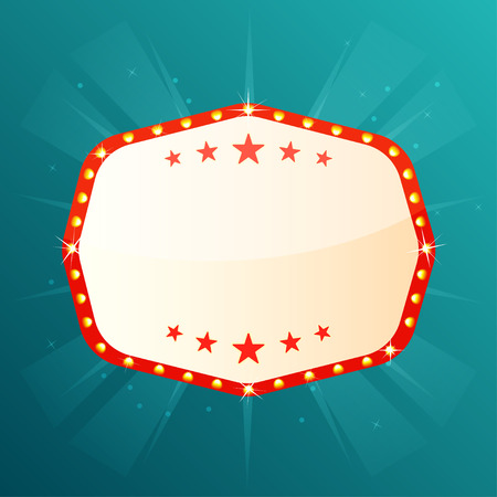 Empty retro banner with space for text. Retro light frame with glowing lamps. Vintage casino, cinema, show, theatre, signboard. Vectorのイラスト素材