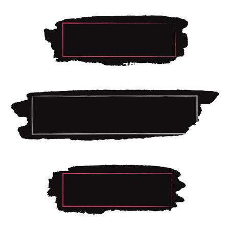 Brush strokes set. Black paint, inc brush stroke with grunge and frame. Dirty texture for text, banner. Vectorのイラスト素材
