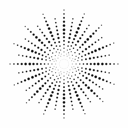 Halftone effect. Dotted sun rays. Vintage sunburst background. Vector.のイラスト素材