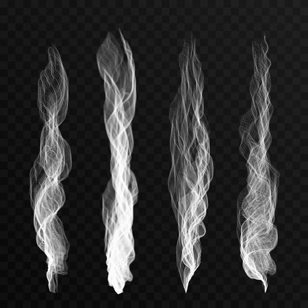 Smoke waves set on transparent background. Cigarette smoke waves, hot steam, mist. Vectorのイラスト素材