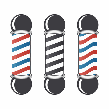Barber shop pole set. Vintage barber shop sign. Logo design element. Vectorのイラスト素材