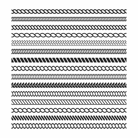 Rope brushes set. Rope frame design elements. Seamless marine rope texture for decoration. Vectorのイラスト素材