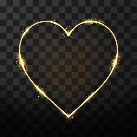 Vector neon frame in heart shape on transparent background. Golden frame with glow effectのイラスト素材