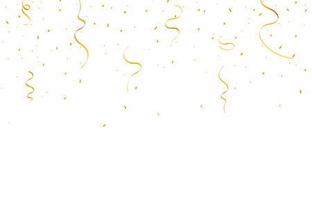 Festive background with golden ribbons and confetti. Falling confetti and ribbons isolated on white background. Vectorのイラスト素材