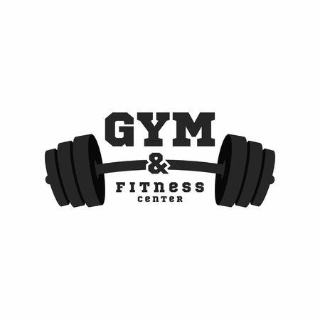 Gym logo. Fitness center logo design template. Black barbell isolated on white background. Vectorのイラスト素材
