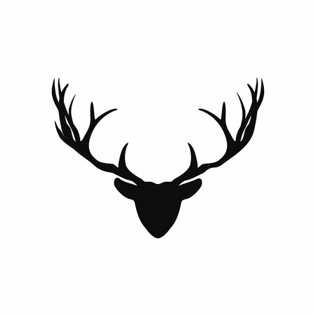 Deer head with antlers silhouette. Black silhouette of christmas deer for decoration. Vectorのイラスト素材