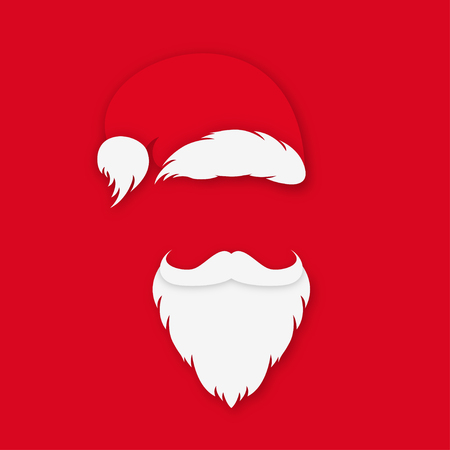 Santa Claus in hat on red background. Santa Claus with white beard and mustache in origami style. Vectorのイラスト素材