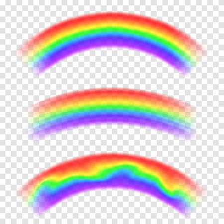 Transparent vector rainbow isolated on background. Set of rainbows in arch shape. Fantasy concept, symbol of nature, rain and skyのイラスト素材