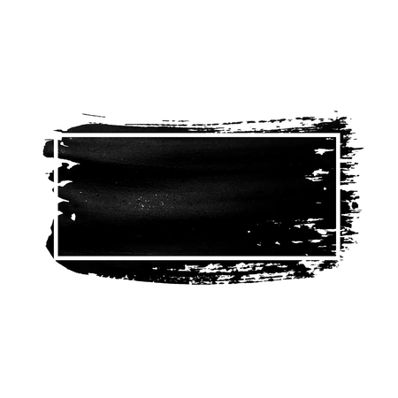 Ink brush stroke with white frame. Acrylic paint with grunge texture stroke. Dirty black ink spot. Vectorのイラスト素材