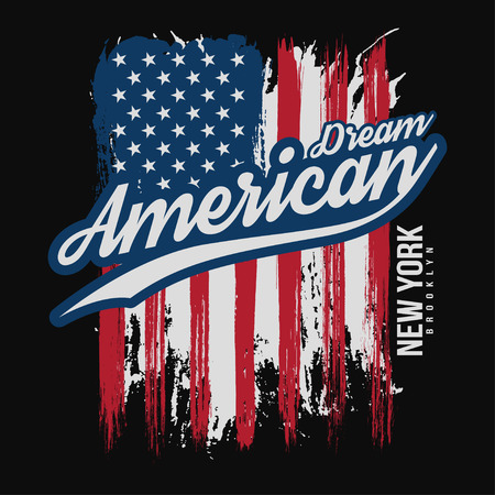 T-shirt graphic design with american flag and grunge texture. New York typography shirt design. Modern poster and t-shirt graphic design. Vectorのイラスト素材