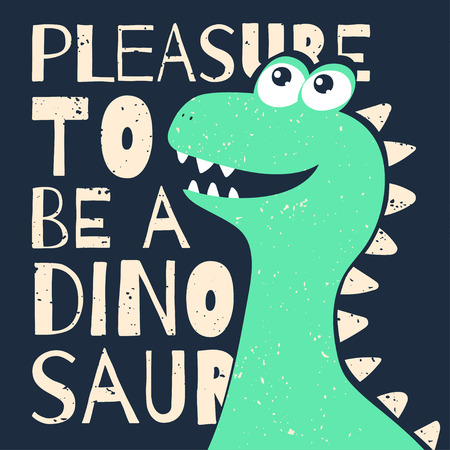 Cute t-shirt design for kids. Funny dinosaur in cartoon style. T-shirt graphic with slogan, childish tee print for boys and girls. Vectorのイラスト素材