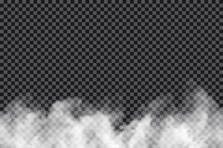 Smoke clouds on transparent background. Realistic fog or mist texture isolated on background. Transparent smoke effect. Vectorのイラスト素材