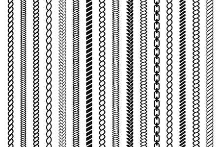 Set of chain and rope brushes. Seamless nautical ropes and chains isolated on background. Set of braided ropesのイラスト素材