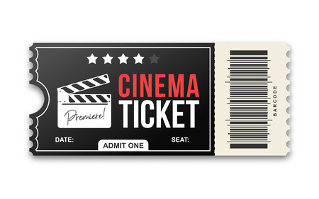 Cinema ticket on white background. Movie ticket template in black and red colorsのイラスト素材