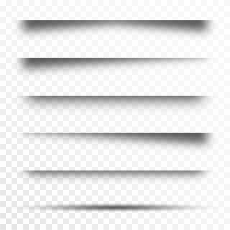 Set of transparent shadows, page dividers. Realistic paper shadow effect isolated on transparent background. Vectorのイラスト素材