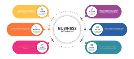 Business infographic template. Timeline concept for presentation, report, infographic and business data visualization. Round design elements with space for text. Vectorのイラスト素材