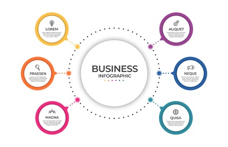 Business infographic template. Timeline concept for presentation, report, infographic and business data visualization. Round design elements with space for text. Vectorのイラスト素材
