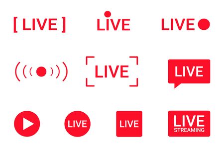 Set of live streaming icons. Red symbols and buttons of live streaming, broadcasting, online stream. Lower third template for tv, shows, movies and live performances. Vectorのイラスト素材