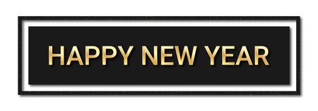 Happy New Year 2020. Golden text with glitters and shadows in black frame. Luxury horizontal background for New Year decoration, for banner, poster and greeting card. Vectorのイラスト素材