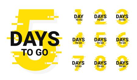 Countdown badges. Number of days left to go, from 1 to 9. Countdown left days, stylized counter in yellow and black colors. Vectorのイラスト素材